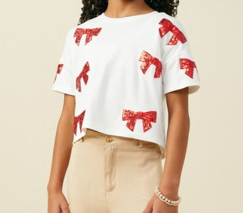 Sequin Bow T Shirt - Red