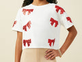 Sequin Bow T Shirt - Red